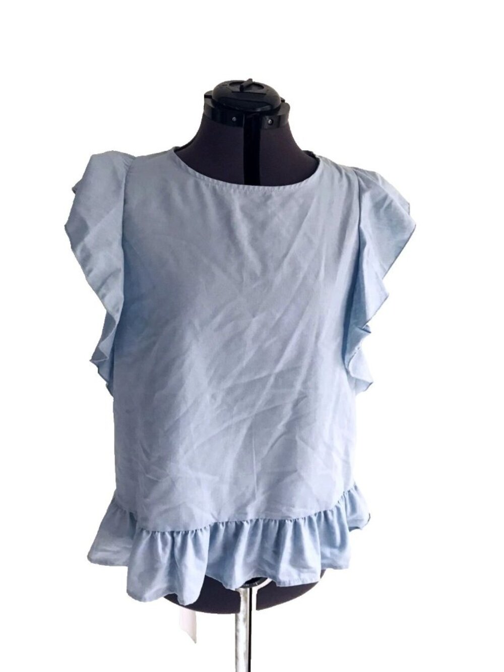 Signature Studio Blue Flutter Sleeve Top Ruffle Bottom, Size L